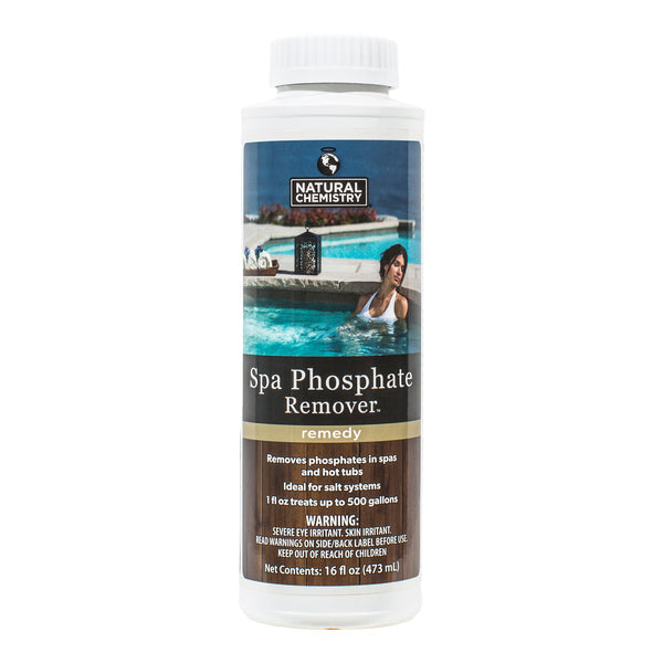 Natural Chemistry Spa Phosphate Remover  A quick way to remove high levels of phosphates in spa or hot tub water. Spa Phosphate Remover™​ helps protect equipment from the damaging effects of calcium phosphate scale. When it comes to removing problem-causing phosphate, a proactive approach is best. Natural Chemistry's Spa Phosphate Remover™ can quickly reduce existing high levels or be used as a weekly treatment to maintain low levels.
