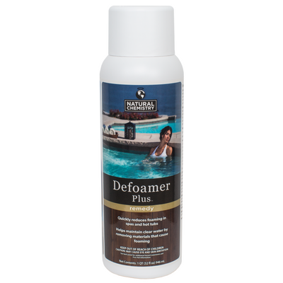 The Natural Chemistry Defoamer Plus  Defoamer uses a powerful liquid formula to quickly and easily remove foam in spas and hot tubs. 