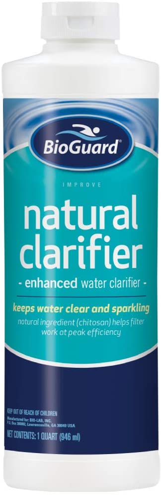Natural Clarifier  BioGuard Natural Clarifier is a once a week clarifier keeping water clear and sparkling without the risk of over dosing your pool Natural Clarifier is a concentrated formula that is dye and fragrance free and works with all pool surfaces and treatments Biodegradable and contains no dye or fragrance Works with natural ingredient, Chitosan (made from crustacean exoskeletons), to capture sediment particles Suitable for all pool surface types and all treatment types